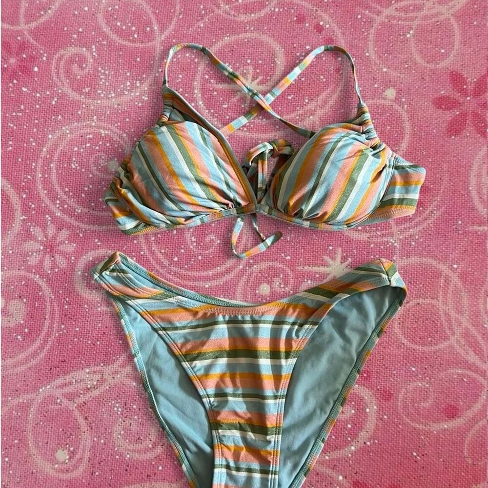 NWT Wild Fable Shimmer Striped Bikini Set